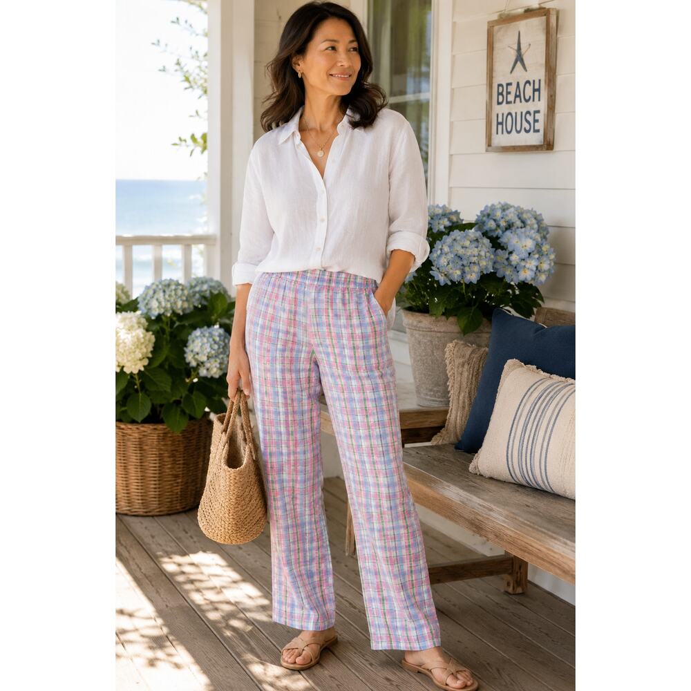 VTG David Smith Pastel Plaid Seersucker Pants Coastal Grandma Cottagecore Size 8